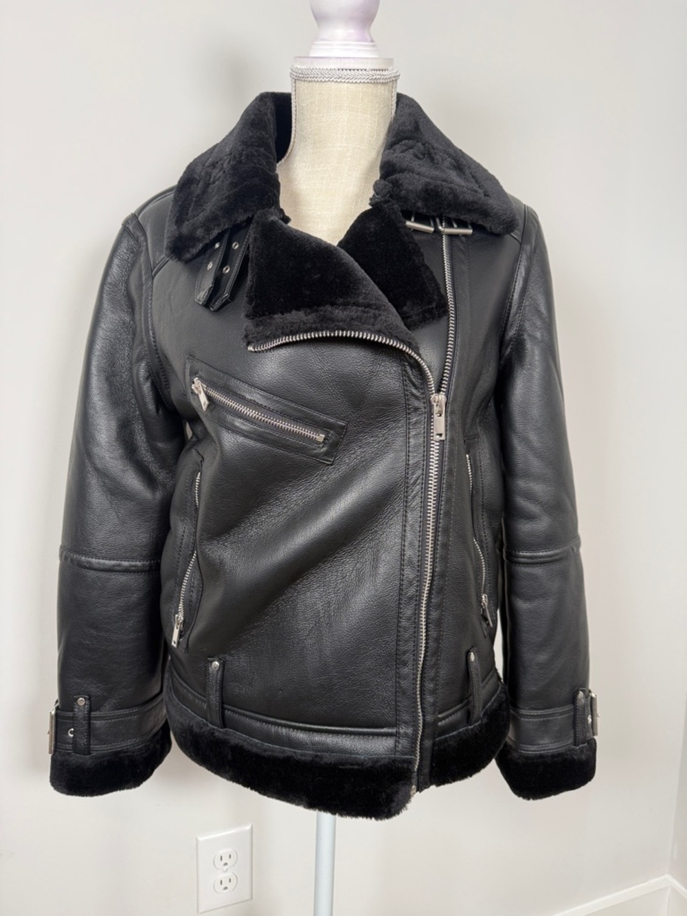 NEW w/TAGS Topshop Black Faux-Shearling Moto Jacket - Women